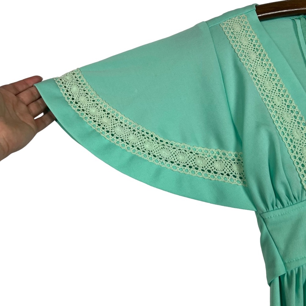 Vintage 1960’s mint green handmade polyester maxi dress XS - Picture 5 of 11